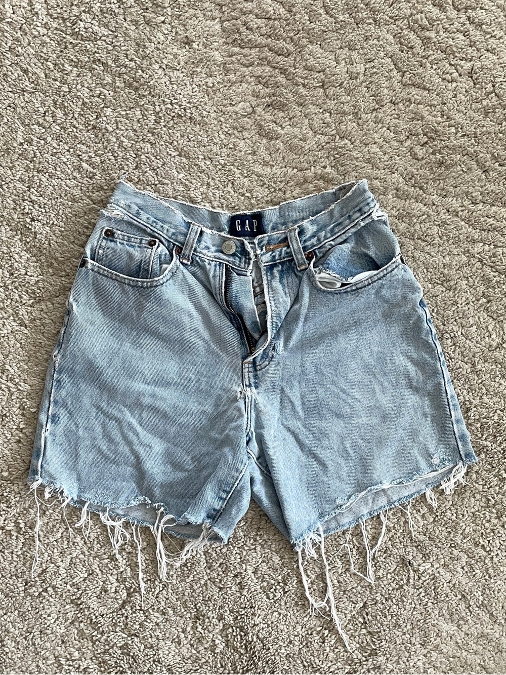 GAP Light Wash Frayed Hem High-Waist Denim Shorts